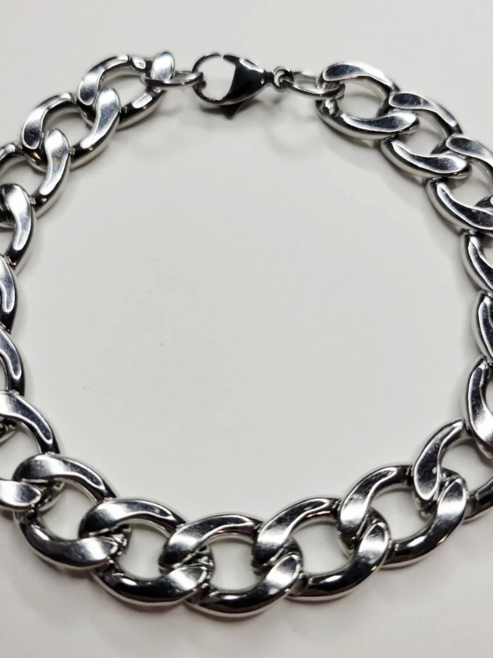 NWT Mens 12mm Shiny Stainless Steel Cuban Link Bracelet Lobster Clasp – 8 in